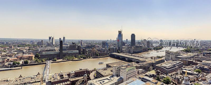 伦敦南部，泰晤士河和伦敦眼的全景城市景观