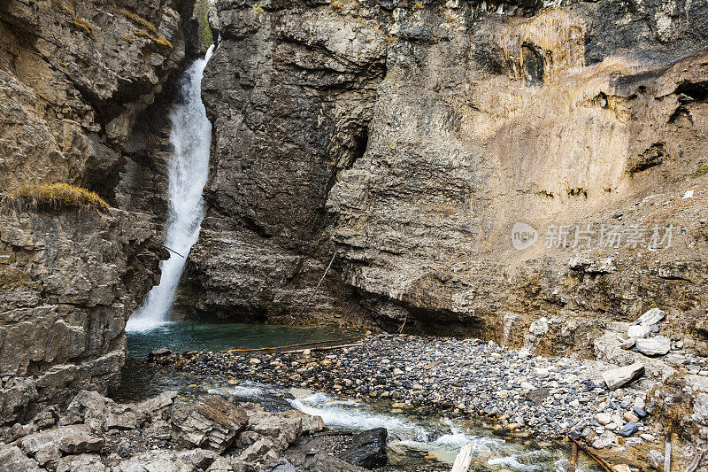 上瀑布约翰斯顿峡谷在加拿大落基山脉，阿尔伯塔，加拿大
