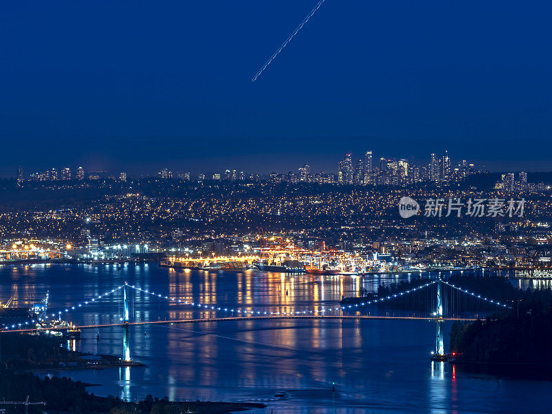 温哥华夜空全景鸟瞰图