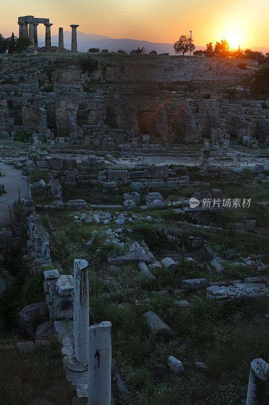 日落时分的阿波罗神庙，古希腊科林斯
