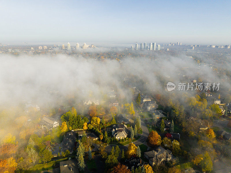 以市中心为背景的多伦多秋雾