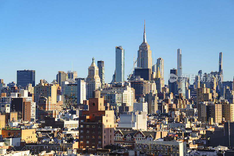 纽约曼哈顿中城天际线与帝国大厦鸟瞰图