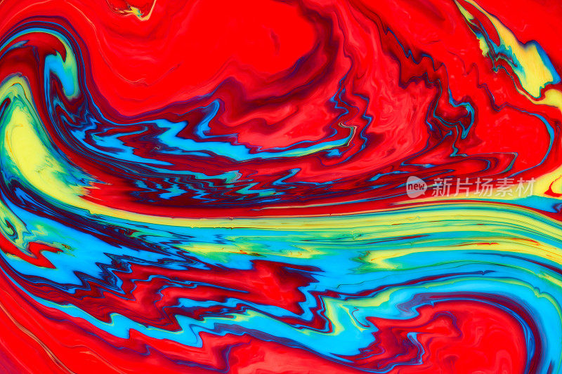 抽象油漆颜色背景。系外行星宇宙海洋图案，油漆污渍。大理石花纹的效果。背景与抽象旋转油漆效果。液体丙烯酸图片与流动和飞溅。混合
