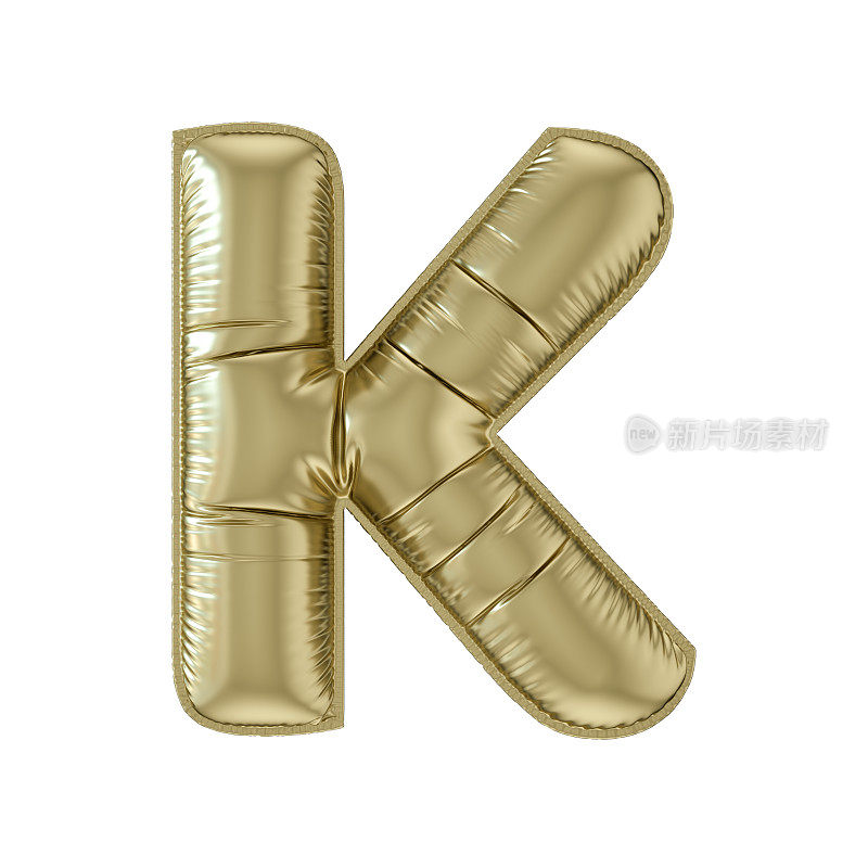 字母K气球金色箔在白色背景大写