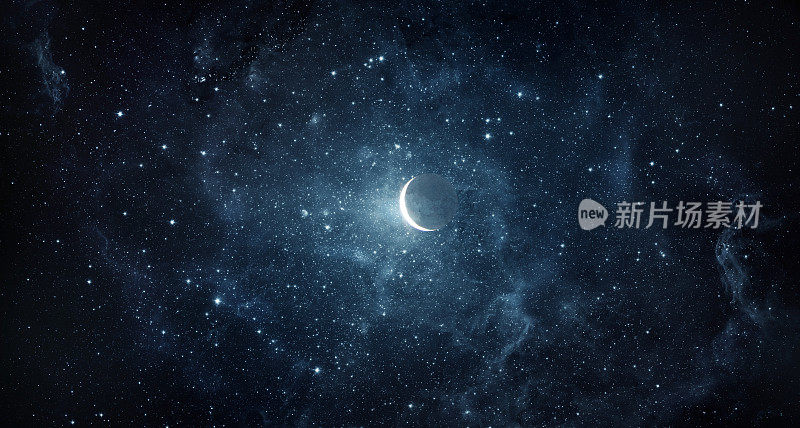 月亮映衬着繁星满天的夜空。从太空看月亮和星星。这张图片的元素由美国宇航局提供。