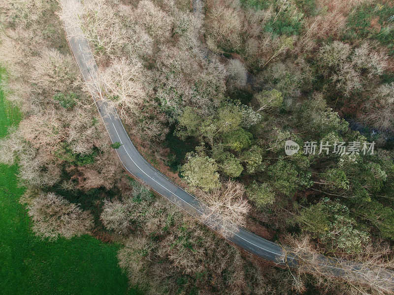 从上方俯瞰乡村道路