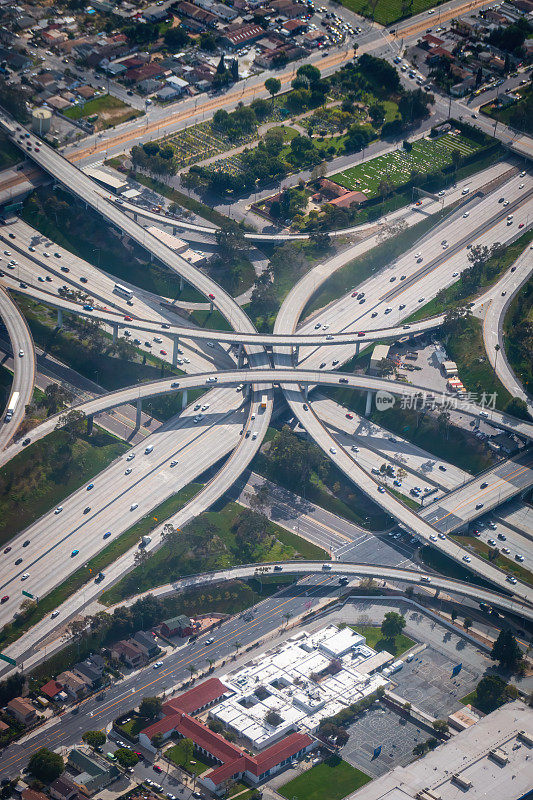 美国洛杉矶710号州际公路和60号公路交叉口航拍图