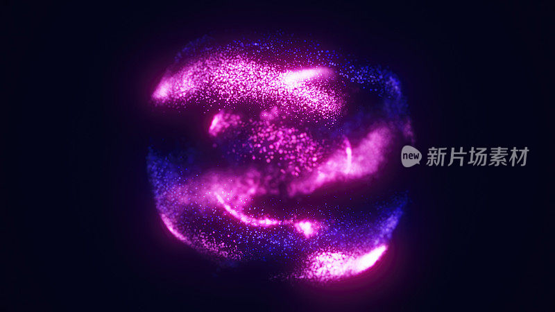 紫色能量魔法圈，球体，球由未来的能量粒子，力场由点。抽象的背景