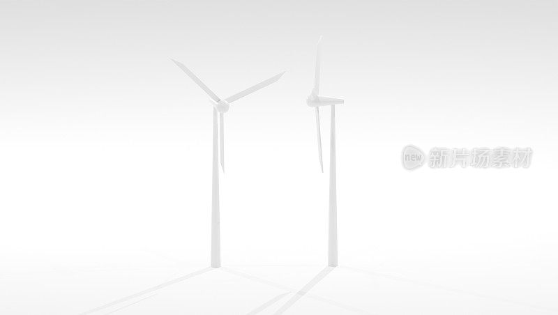 风力涡轮机叶片在3D渲染:可持续能源产生视觉