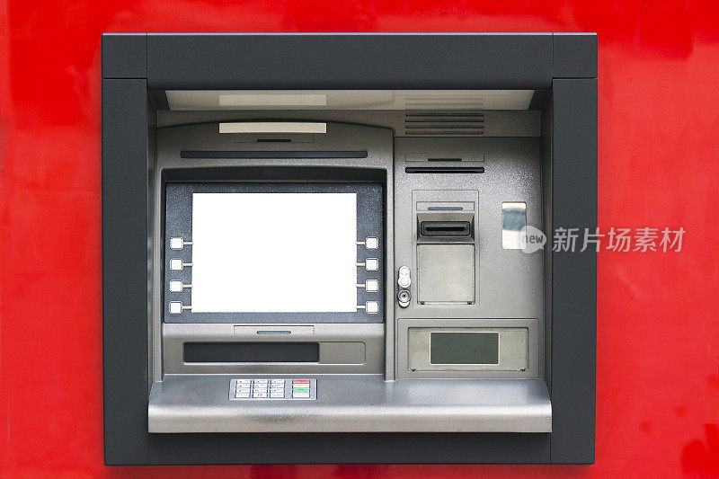 ATM机以红色为背景，以白色为内容的区域