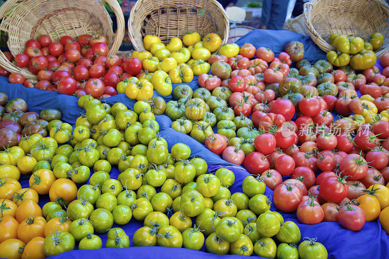 农贸市场上五颜六色的西红柿