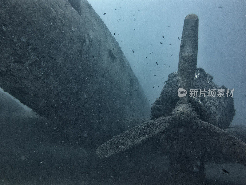 淹没和毁坏的螺旋桨飞机