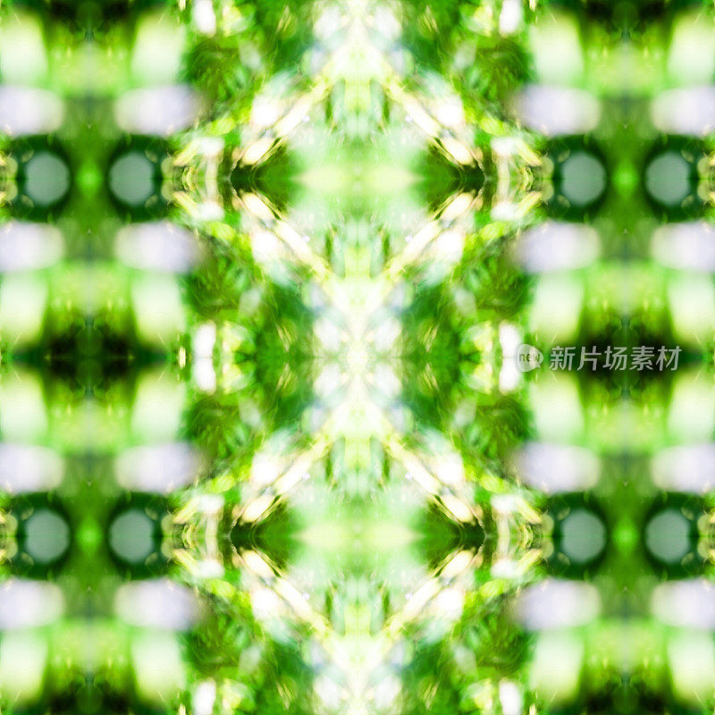 抽象的绿色自然散景背景图案超现实造型对称万花筒