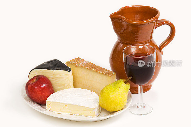 奶酪、葡萄酒和水果