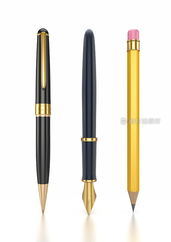 钢笔:圆珠笔，钢笔和铅笔