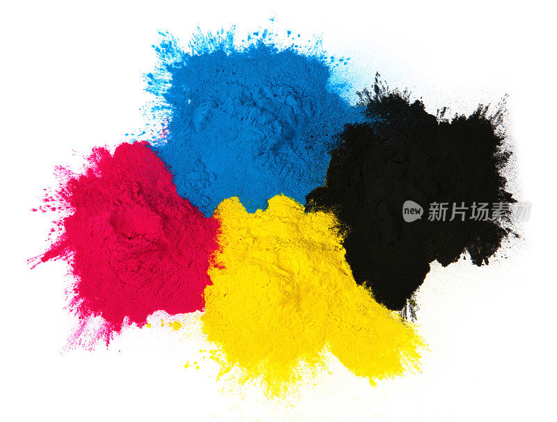 彩色复印机的调色剂，青色、品红、黄色、黑色孤立在彩色复印机的色调上