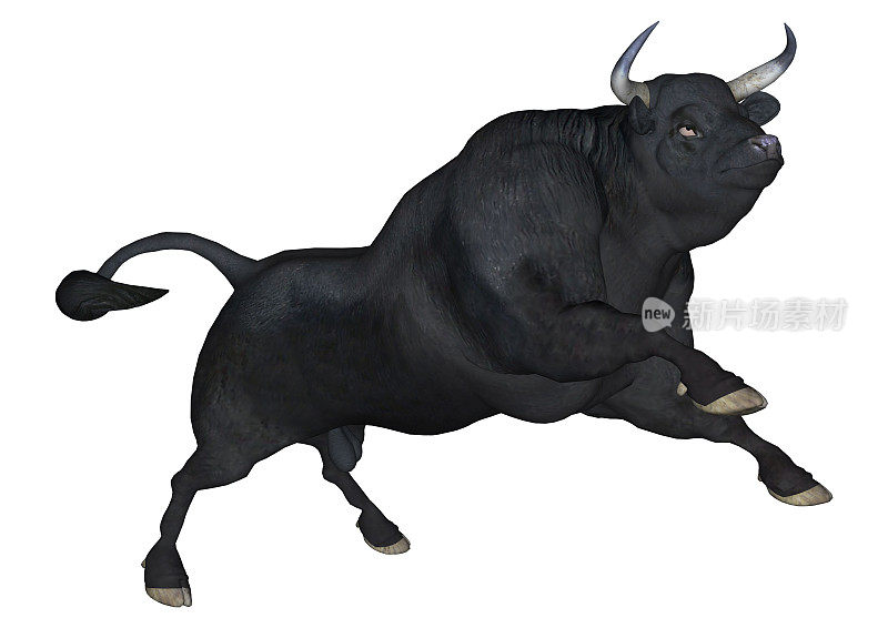 3D渲染黑色公牛在白色
