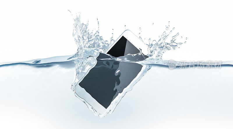白色智能手机模拟水池，3d渲染