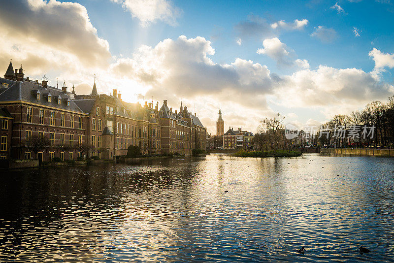 美丽的海牙日落，荷兰，欧洲