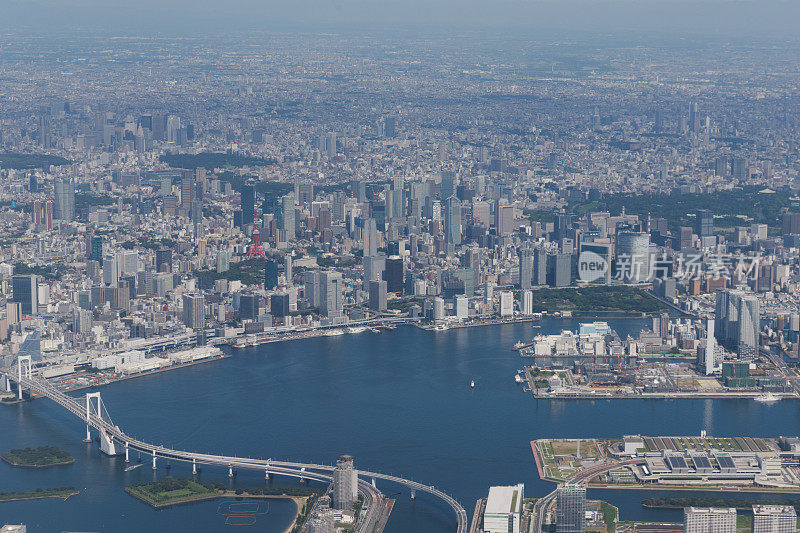 东京城市景观东京塔和虹桥在日本