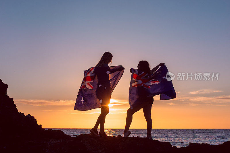 澳大利亚日国旗日落