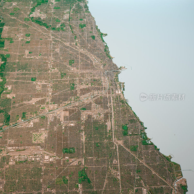 芝加哥伊利诺伊州3D渲染地图颜色顶视图2019年10月