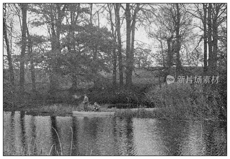 古董黑白照片的运动，运动员和休闲活动在19世纪:钓鱼