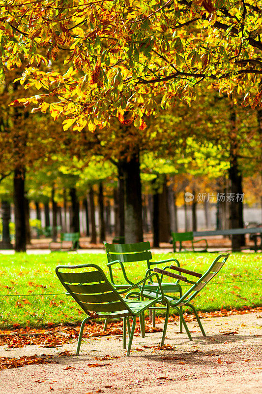 巴黎:杜伊勒里花园的空椅子。
