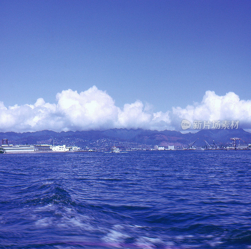 老式复古风格底片扫描，珍珠港在瓦胡岛，夏威夷，美国