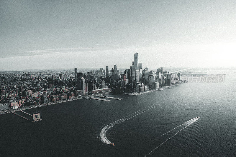 从直升机鸟瞰纽约市
