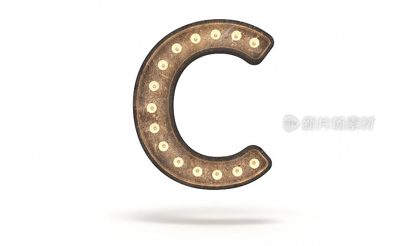 字母C用混凝土覆盖的灯泡装饰