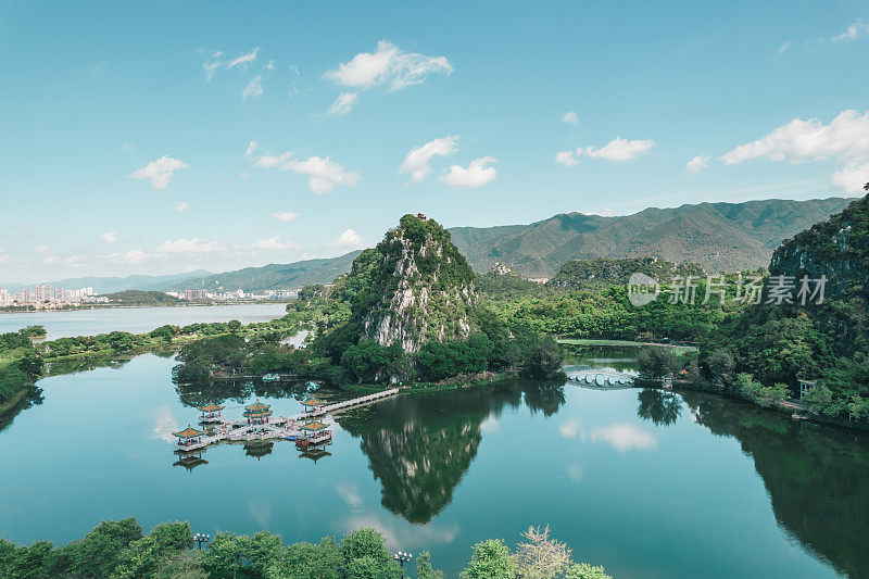 肇庆市七星洞(五龙阁)鸟瞰图