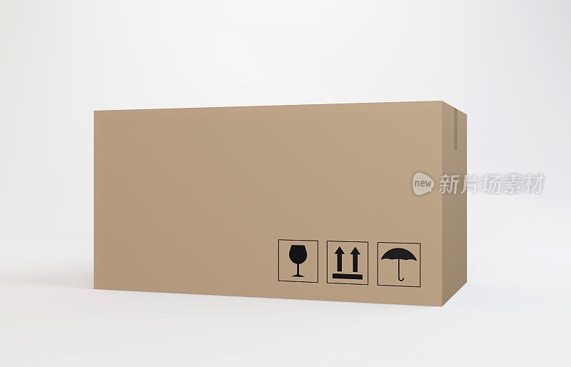 运输包装封闭盒与易碎标志。孤立在白色背景上。
