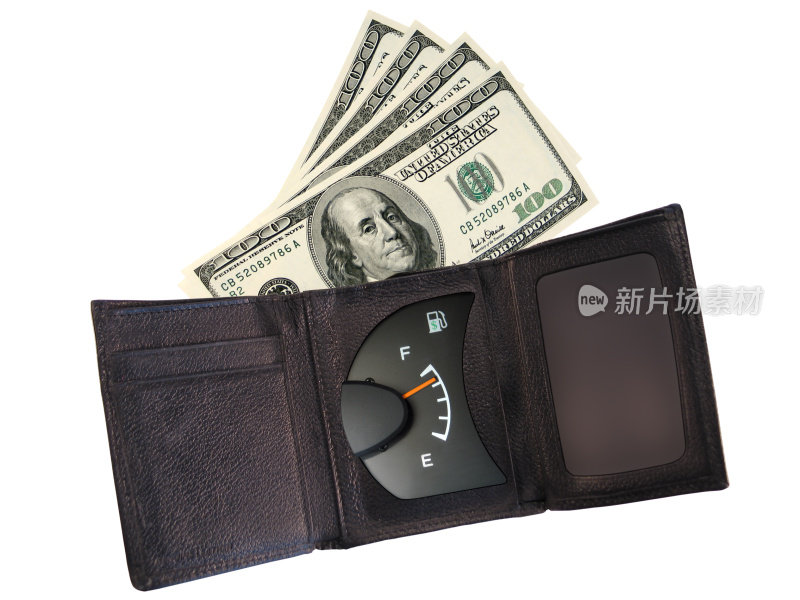 打开的钱包或皮夹显示显示满的钱