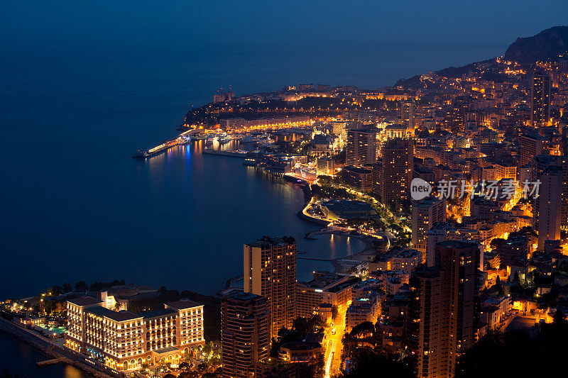 摩纳哥(蒙特卡洛)夜间鸟瞰图