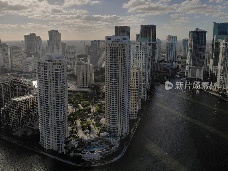 从空中俯瞰迈阿密市中心的壮观全景