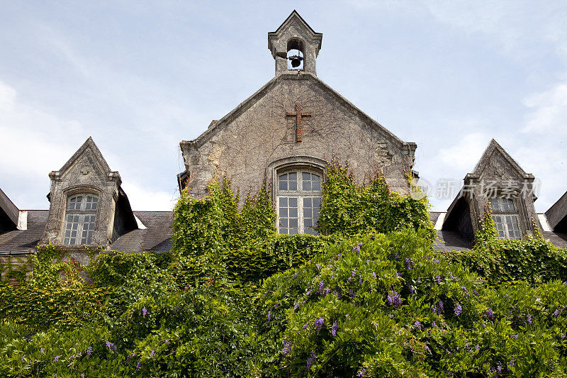 古老的石头常春藤覆盖的教堂在普罗旺斯