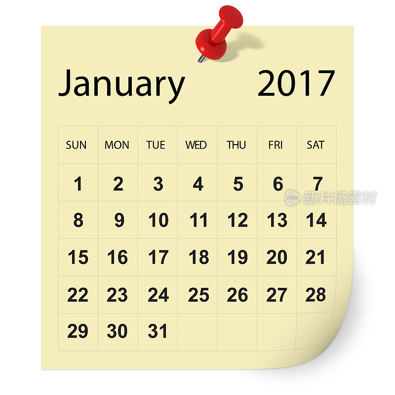 2017年1月日历说明