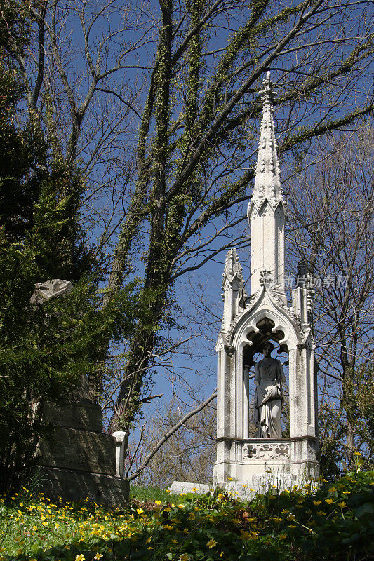 白色的纪念。春林公墓，辛辛那提，俄亥俄州，美国。