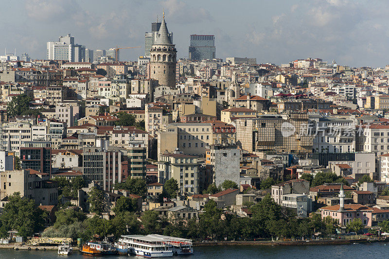 传统的欧式城市观与加拉塔是由博斯普鲁斯海峡的金角在土耳其伊斯坦布尔