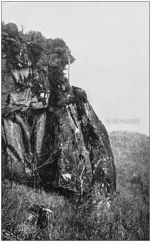 美国著名风景的古董照片:凯撒的头，蓝岭山脉，北卡罗来纳州