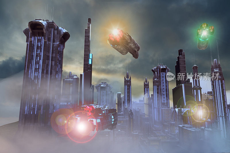 奇幻环境的3D插图未来的梦幻城市
