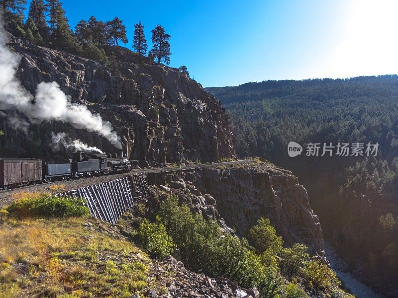 Durango科罗拉多蒸汽机车Animas河峡谷圣胡安山脉