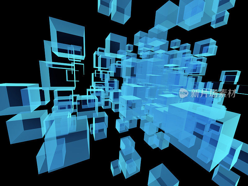 抽象的立体空间，在纳米技术、科学和工程隐喻中的三维插图