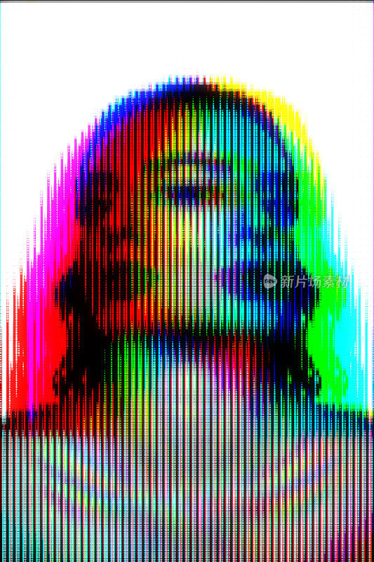 女子肖像插图在半色调黑白电视屏幕像素图案在RGB颜色分割效果