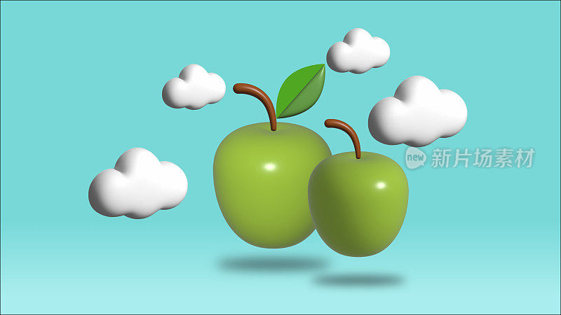 3d可爱的水果与云