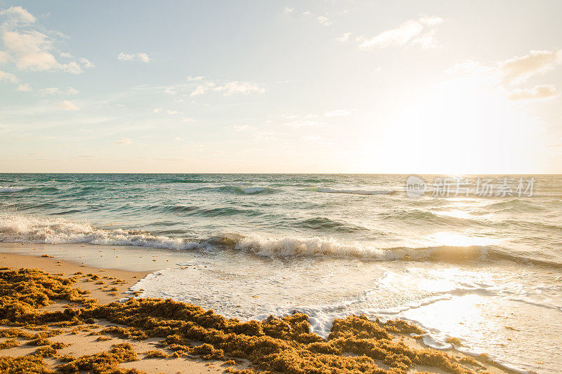 2023年春天，佛罗里达海岸棕榈滩上空的金色日出