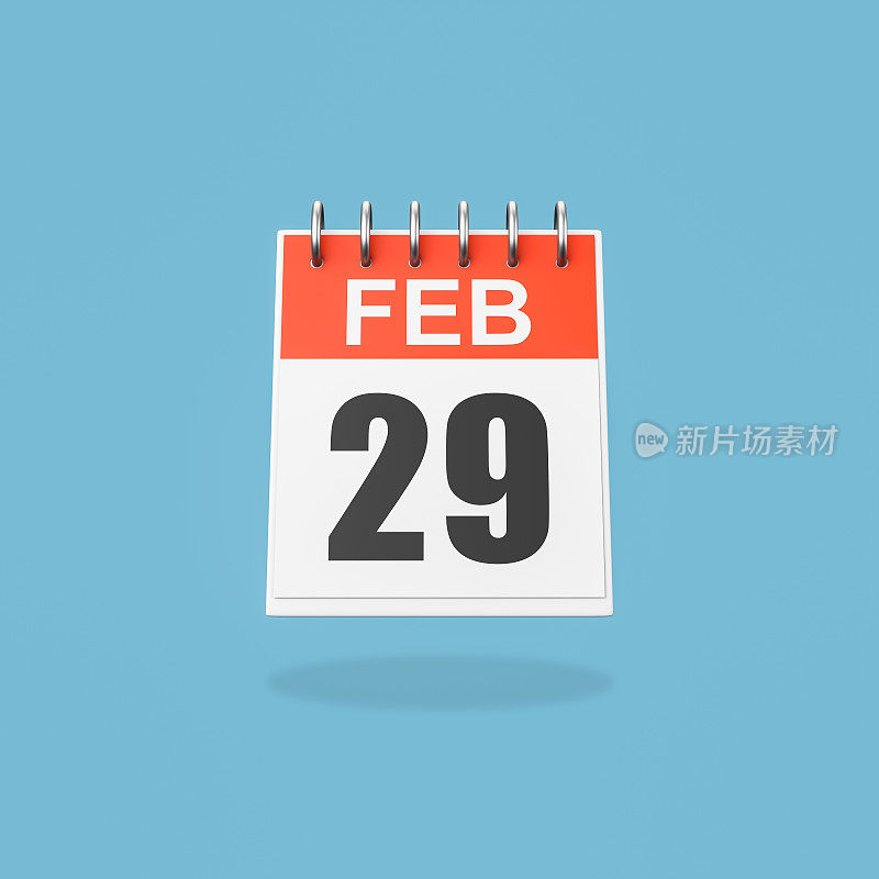 2月29日蓝色背景日历，闰年