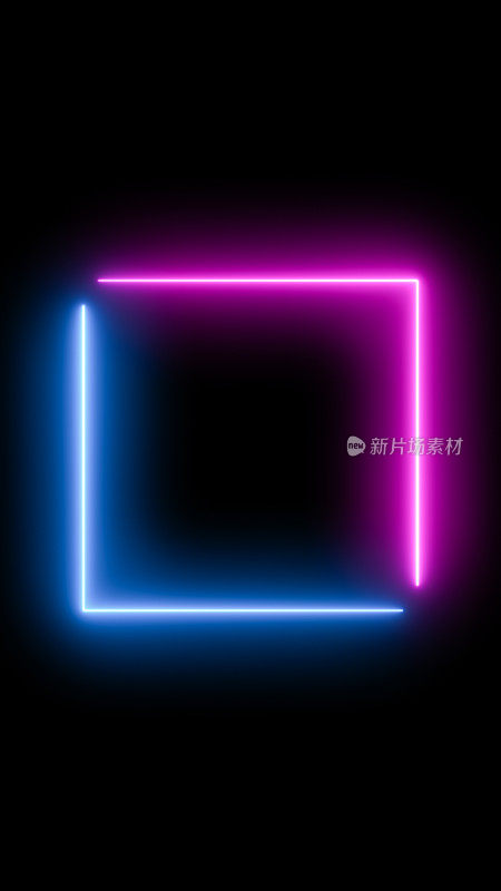 抽象蓝粉色霓虹发光线条框架，动画移动led光幕箱投影3d渲染，空白空间垂直呈现设计背景，未来主义激光光谱背景