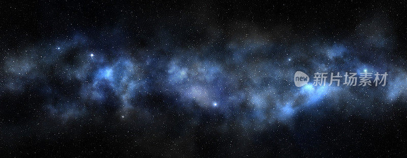 明亮的银河在一个黑色的天空，3d插图
